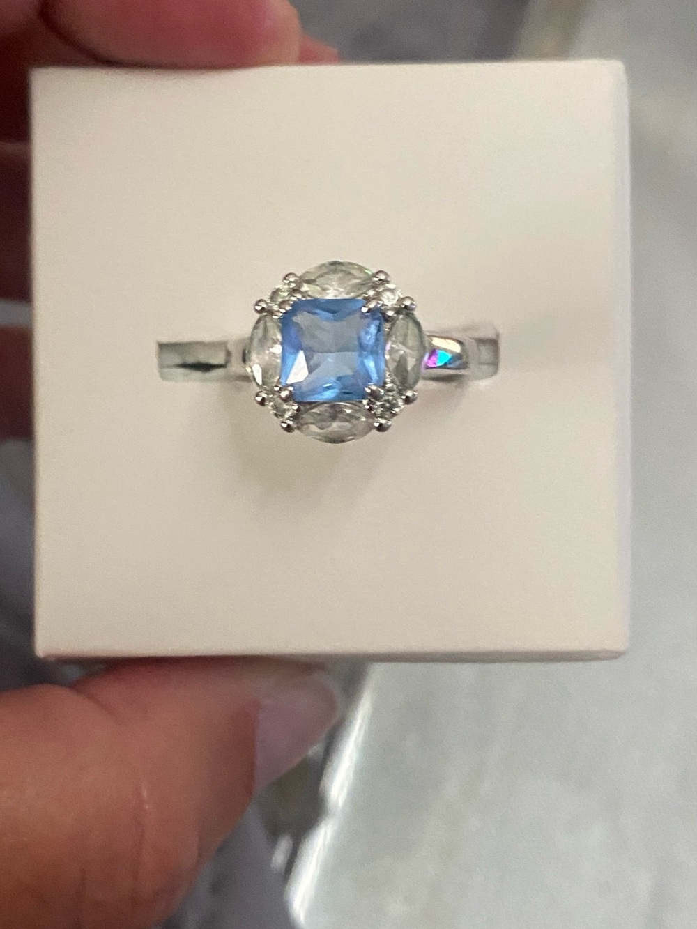 Sterling-Inspired Blue Gemstone Halo Ring